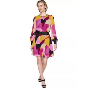 Karl Lagerfeld Paris Womens 6 Multi Geo Print Chiffon Summer Mini Dress NWT
